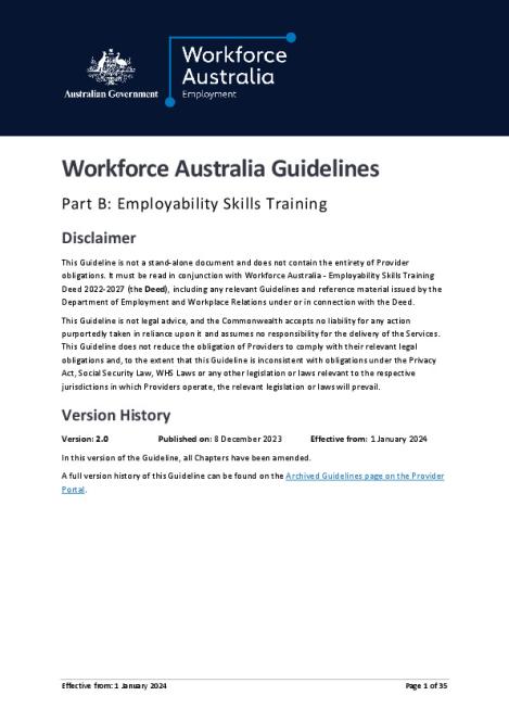 Workforce Australia Guidelines – Part B Employability Skills Training ...